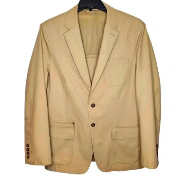 LL Bean Mens Khaki 100% Cotton Sport Blazer Field Jacket 2 Button Closure 42Tall - Picture 1 of 12